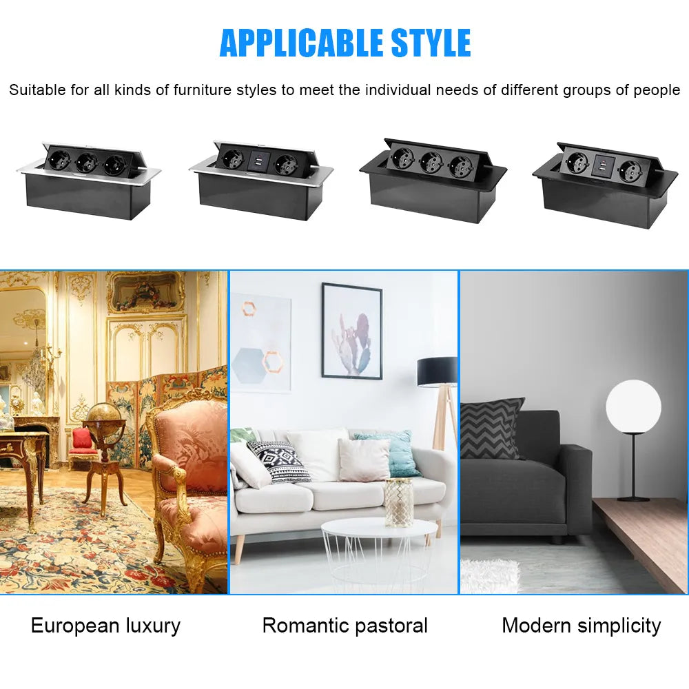 Desktop Socket Table Outlet With USB Charging Aluminum Alloy Cover Slow Pop Up Electrical Socket For Meeting Room 2 3 EU Socket