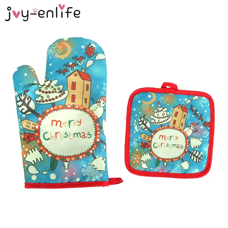 2pcs/set Christmas Baking Anti-Hot Gloves