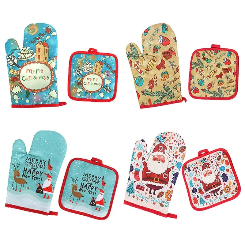 2pcs/set Christmas Baking Anti-Hot Gloves