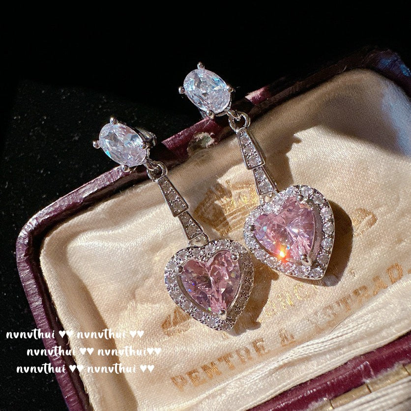 Heart Gem Snake Pattern Necklace Princess - 18K Gold Earrings