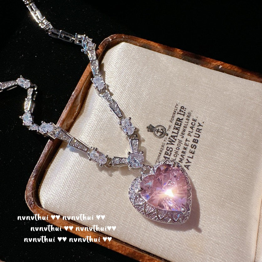 Heart Gem Snake Pattern Necklace Princess - 18K Gold Earrings