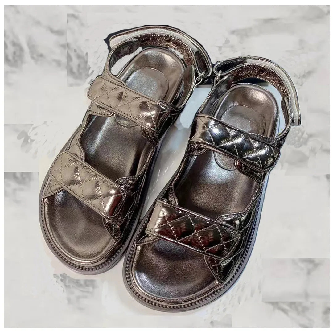 Fashion classic cowhide women's sandals summer vacation Heightening flat sandals Multicolor Real leather lady shoes High Quality