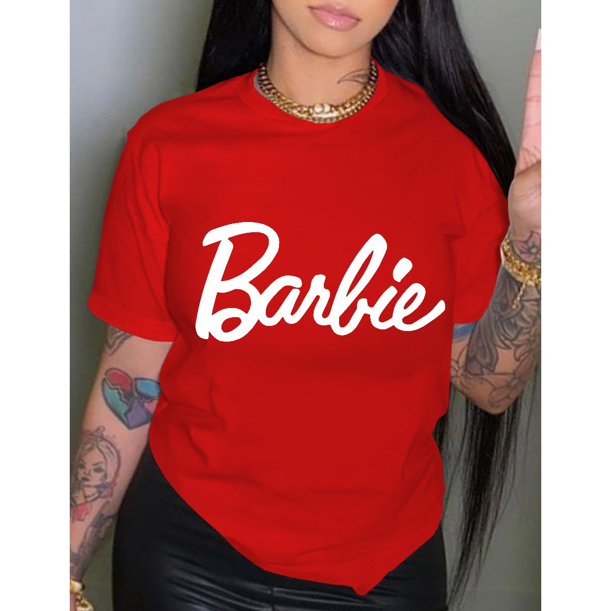 Barbie Letter Printed T Shirt Fashion Ladies Cotton Round Neck Short-Sleeved Y2K