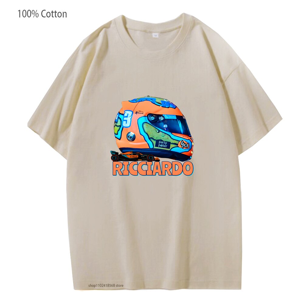 Formula 1 Mclaren Team with Mcl36 Car T-Shirts Daniel Ricciardo Helmet Shirt F1 Y2k Clothes Unisex Women Men Clothing 100%Cotton