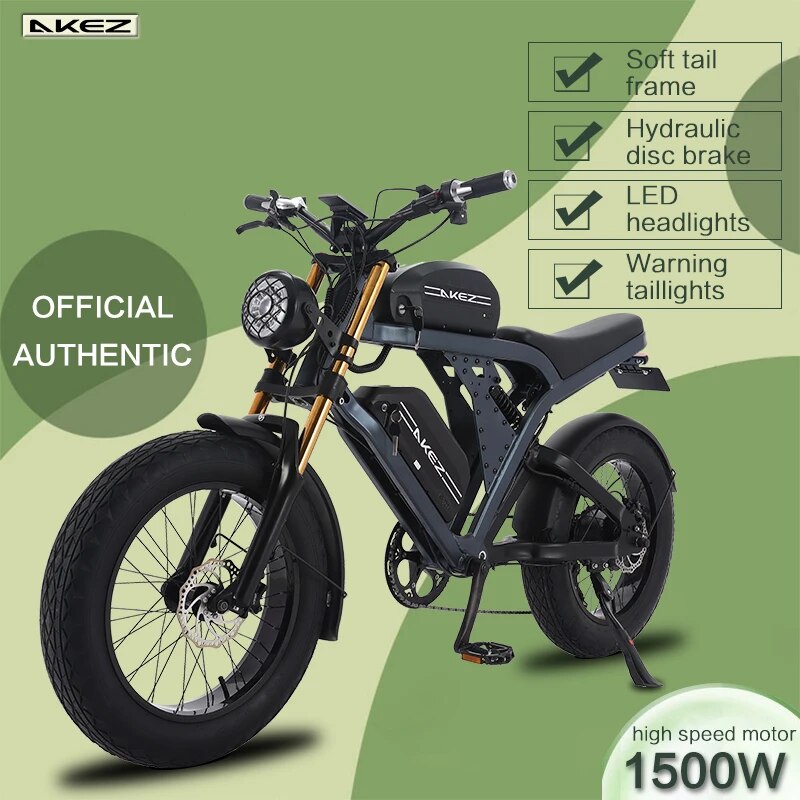 2023 New 48V 750W 1500W AKEZ Aluminum Frame Electric Bicycle Retro Motorcycle EBike
