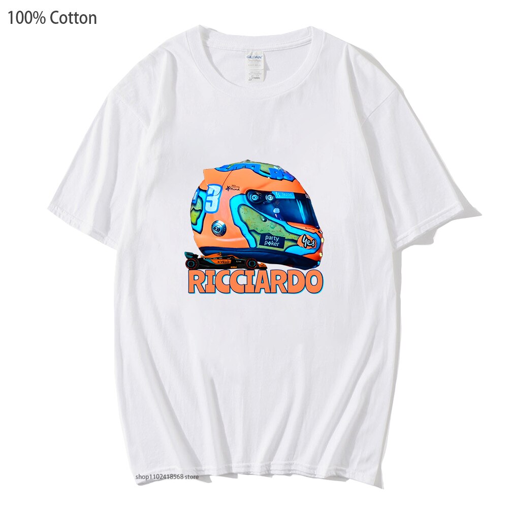 Formula 1 Mclaren Team with Mcl36 Car T-Shirts Daniel Ricciardo Helmet Shirt F1 Y2k Clothes Unisex Women Men Clothing 100%Cotton