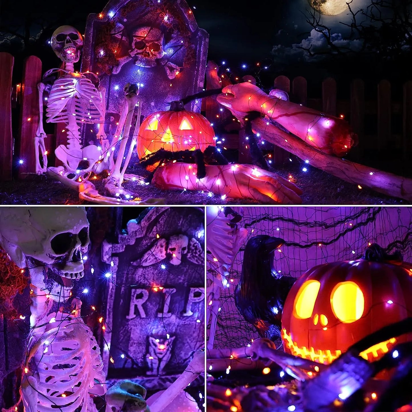 2pcs,Orange & Purple Halloween Lights, 39.37ft 120 LED,