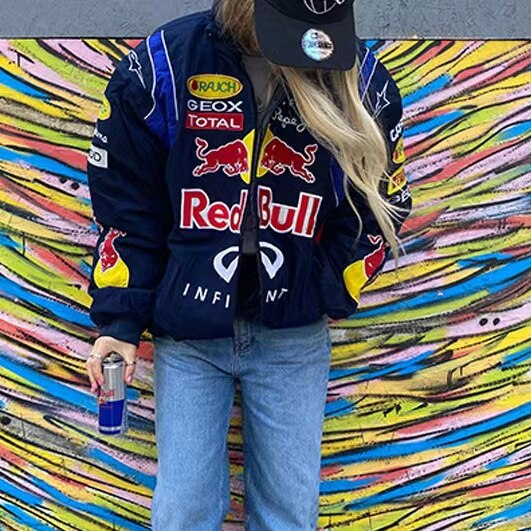 Fashion Trend Printed Motorcycle Jacket Female Casual Loose American Style High Street Long-sleeved Couple Windbreaker Jacket