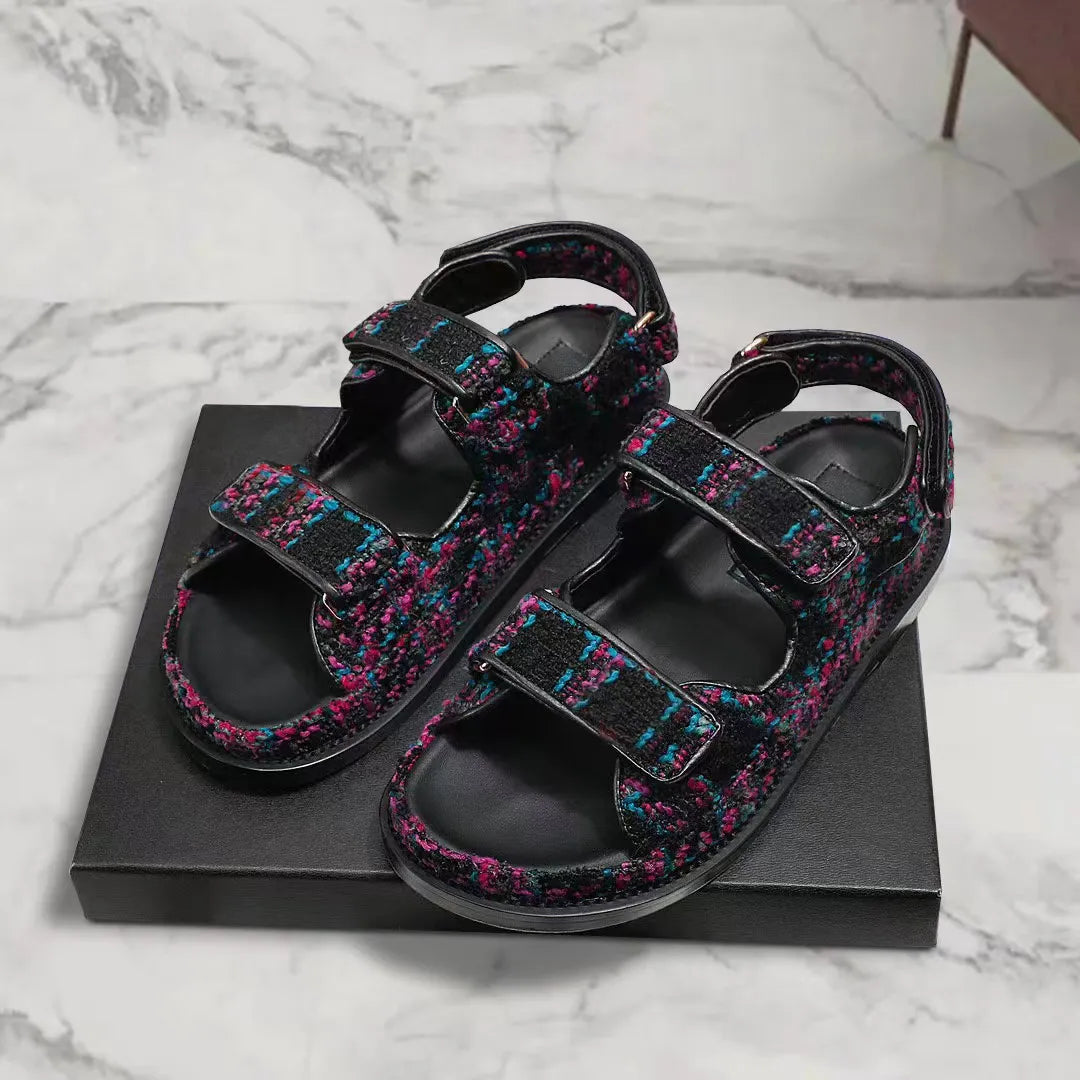 Fashion classic cowhide women's sandals summer vacation Heightening flat sandals Multicolor Real leather lady shoes High Quality
