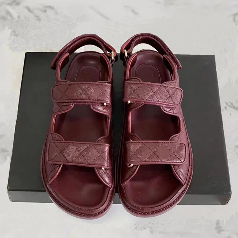 Fashion classic cowhide women's sandals summer vacation Heightening flat sandals Multicolor Real leather lady shoes High Quality