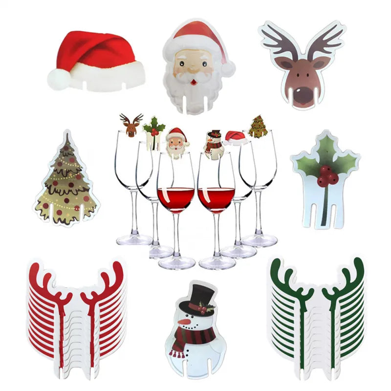 10PCS Christmas Cup Card Santa Hat Wine Glass