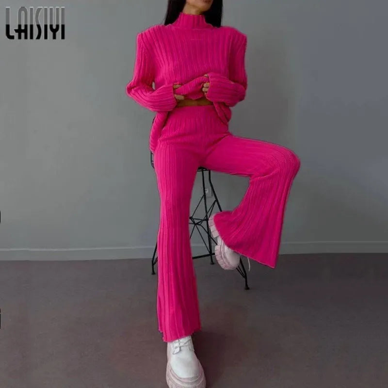 LAISIYI Autumn Sweater Sets Women 2 Piece Suits Winter Knitted Outfits Long Sleeve Tops High Waist Leggings Slim Basic Knitwear