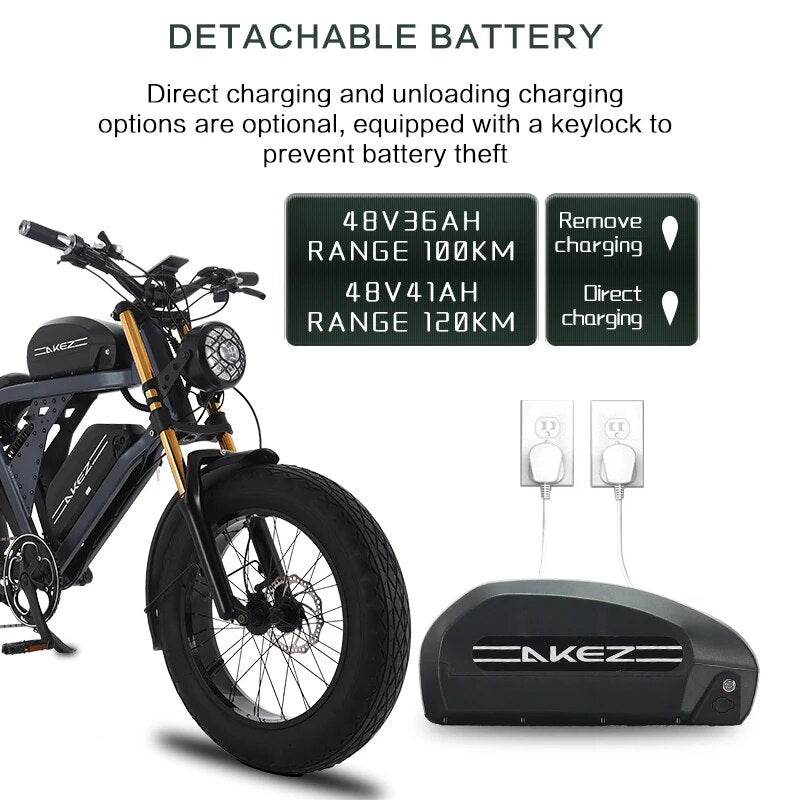 2023 New 48V 750W 1500W AKEZ Aluminum Frame Electric Bicycle Retro Motorcycle EBike