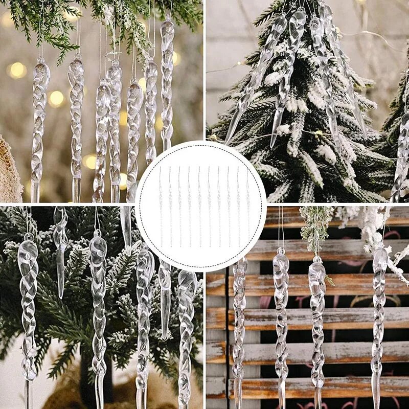 10pcs Xmas Tree Hanging Ornament Simulation Ice Winter
