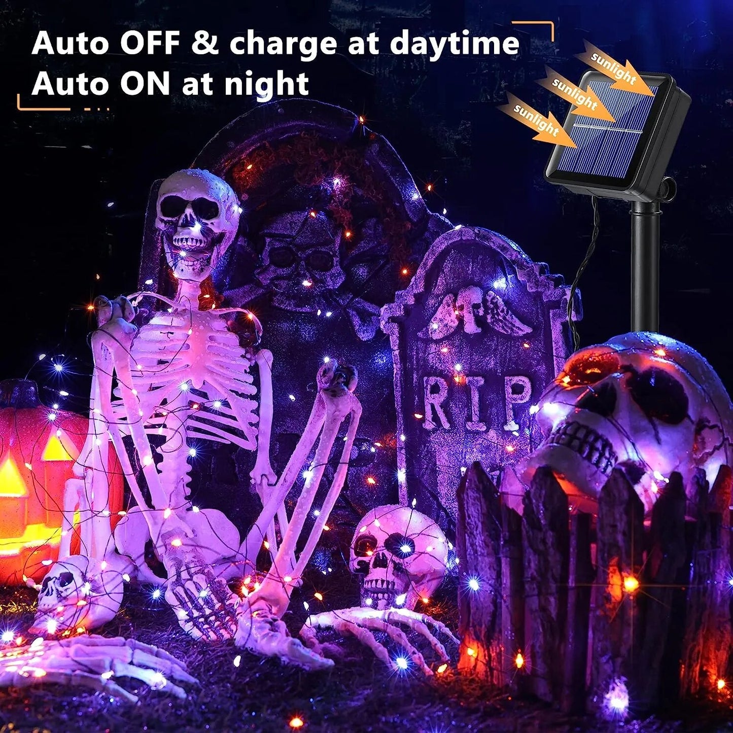 2pcs,Orange & Purple Halloween Lights, 39.37ft 120 LED,