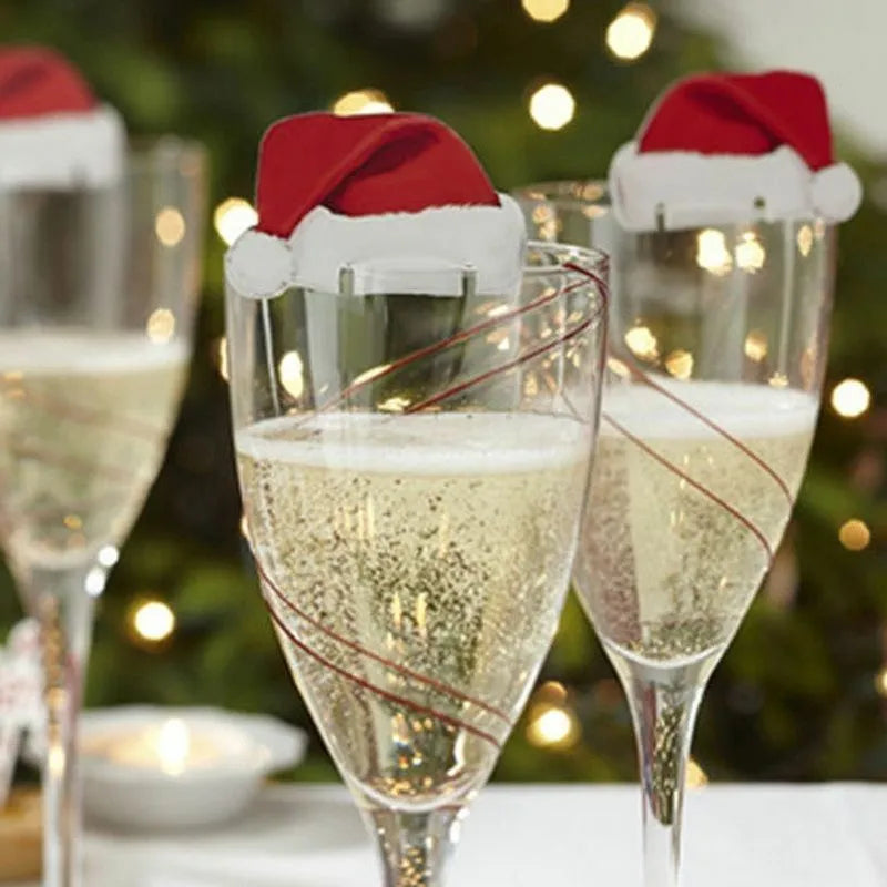 10PCS Christmas Cup Card Santa Hat Wine Glass