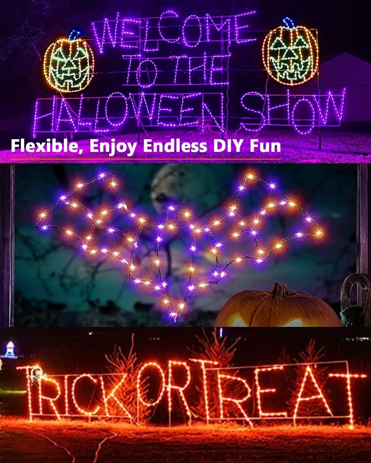 2pcs,Orange & Purple Halloween Lights, 39.37ft 120 LED,