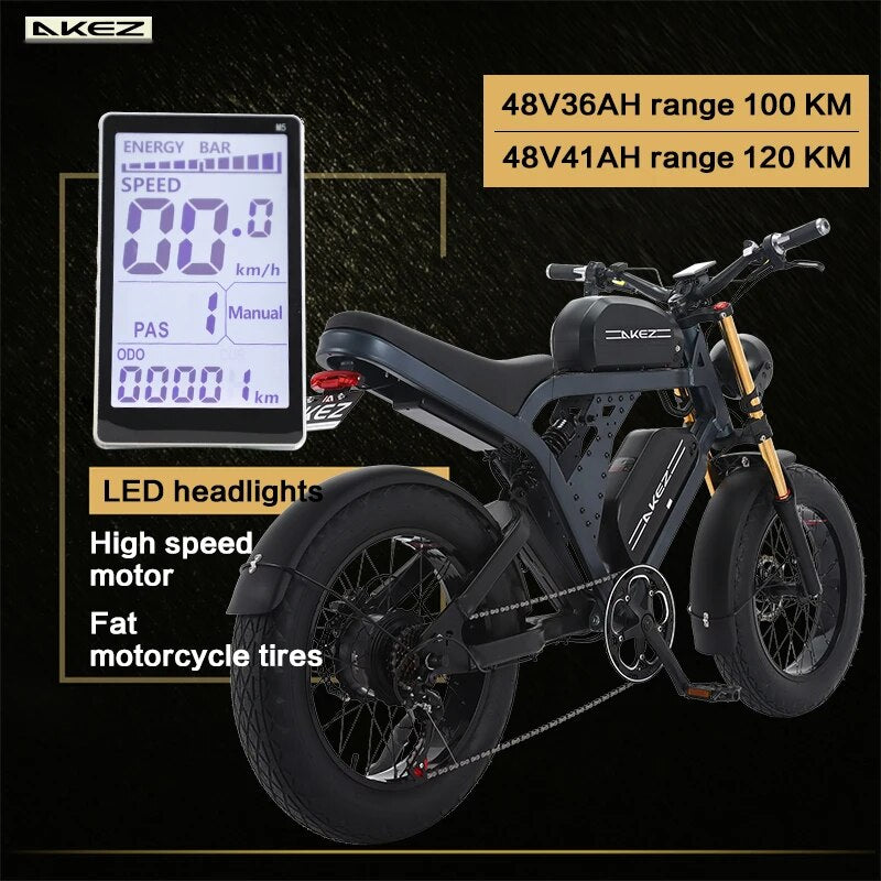 2023 New 48V 750W 1500W AKEZ Aluminum Frame Electric Bicycle Retro Motorcycle EBike