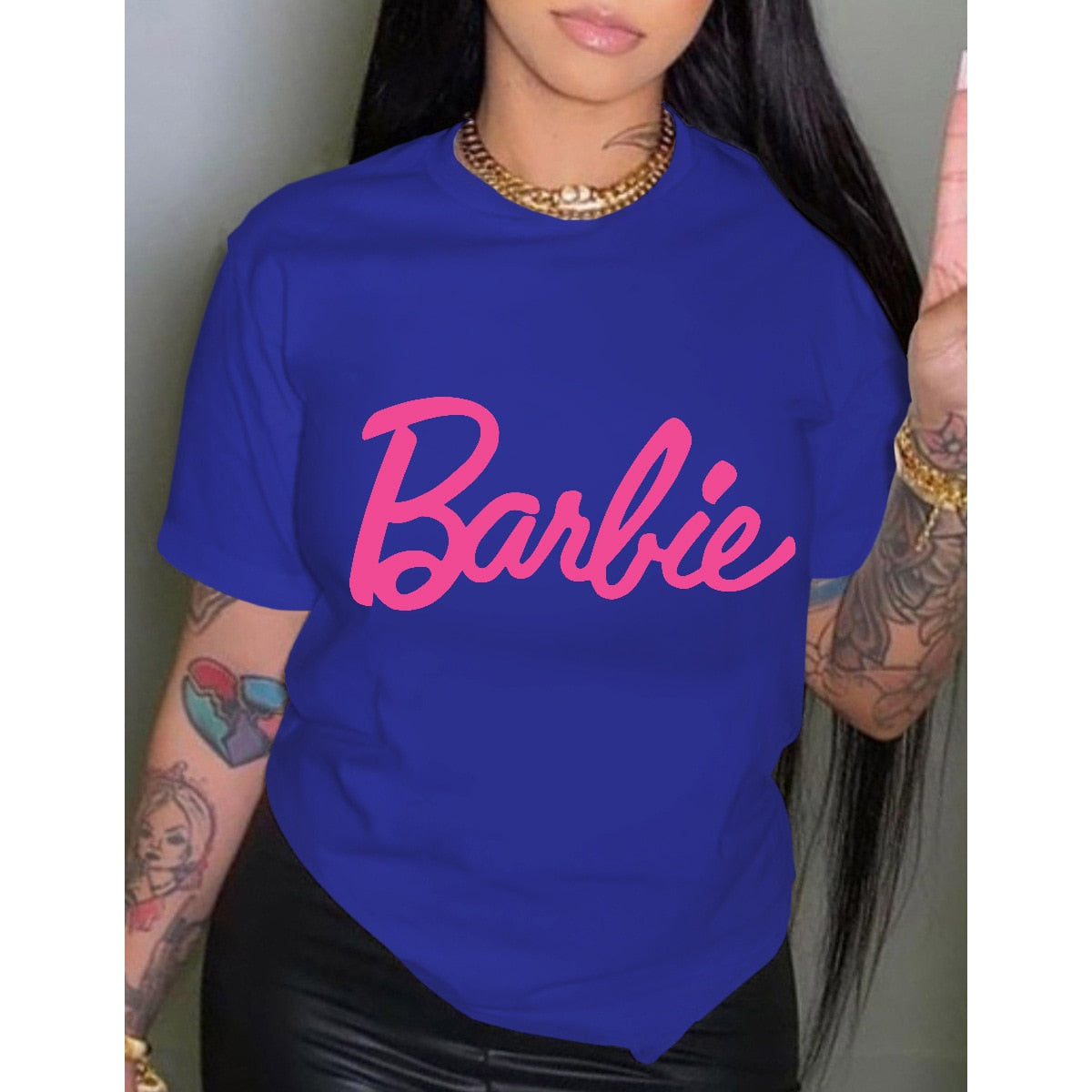 Barbie Letter Printed T Shirt Fashion Ladies Cotton Round Neck Short-Sleeved Y2K
