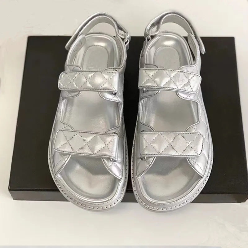 Fashion classic cowhide women's sandals summer vacation Heightening flat sandals Multicolor Real leather lady shoes High Quality