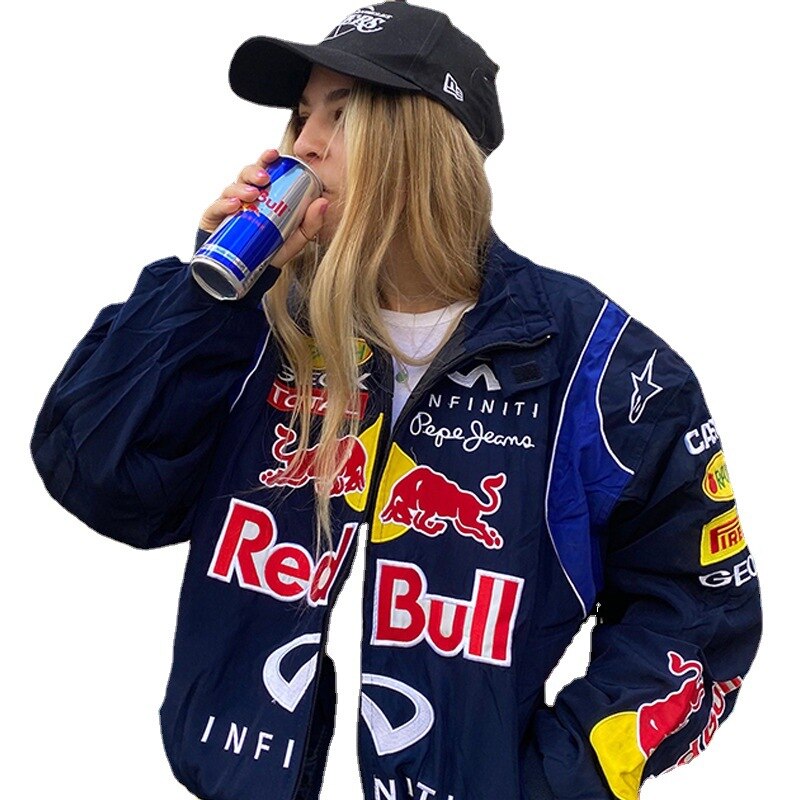 Fashion Trend Printed Motorcycle Jacket Female Casual Loose American Style High Street Long-sleeved Couple Windbreaker Jacket