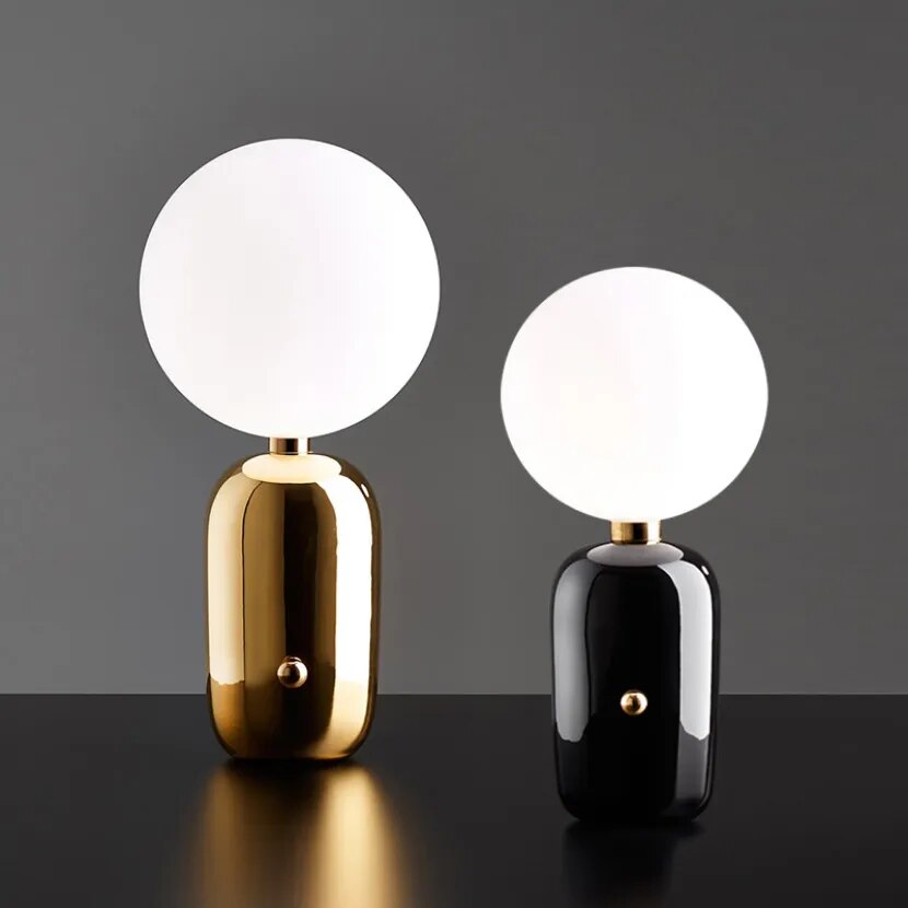 Glass Ball Table Lamp for Bedroom Bedside Side Lights Modern Decoration Gold Black Desk Lighting Plug in Home Indoor Decor