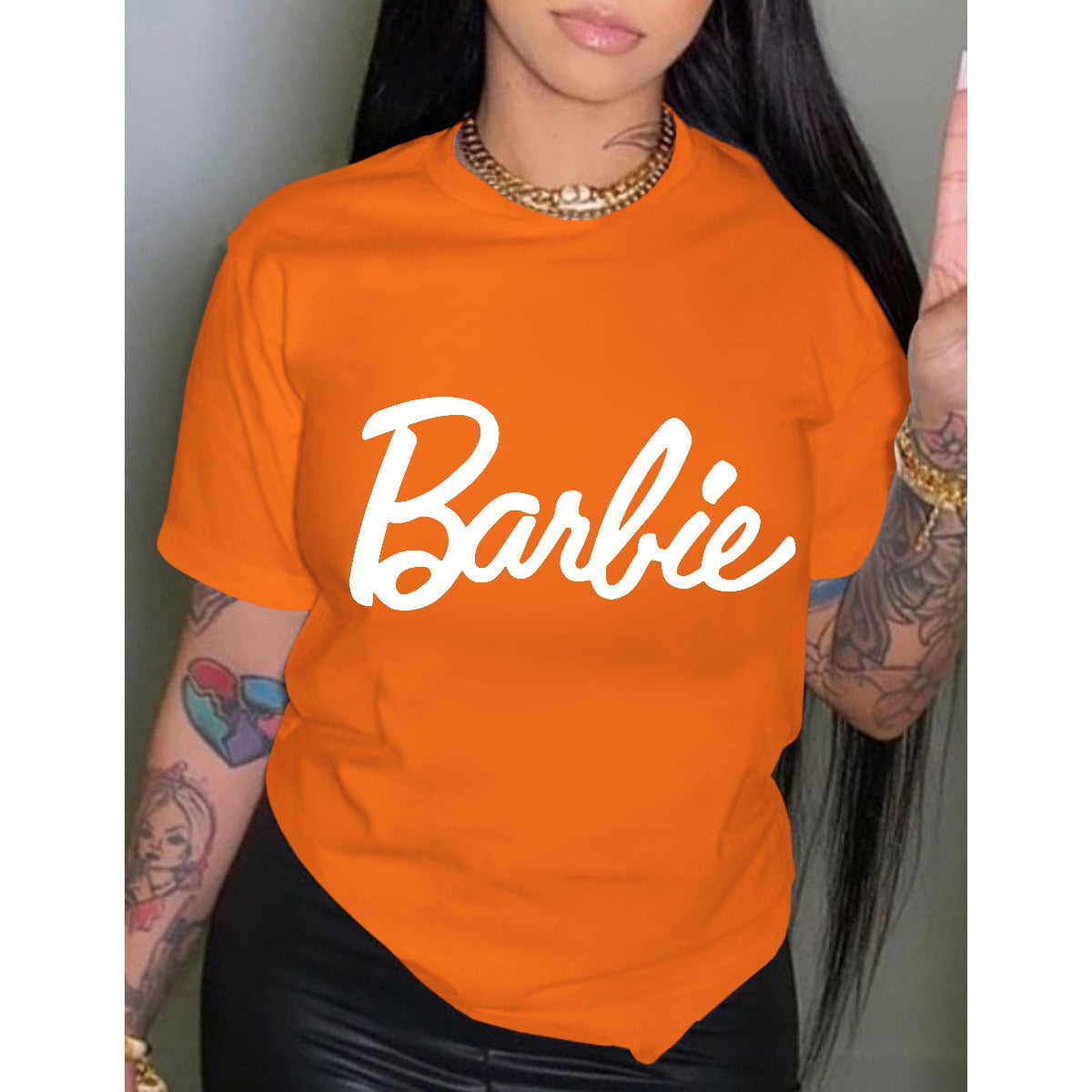 Barbie Letter Printed T Shirt Fashion Ladies Cotton Round Neck Short-Sleeved Y2K