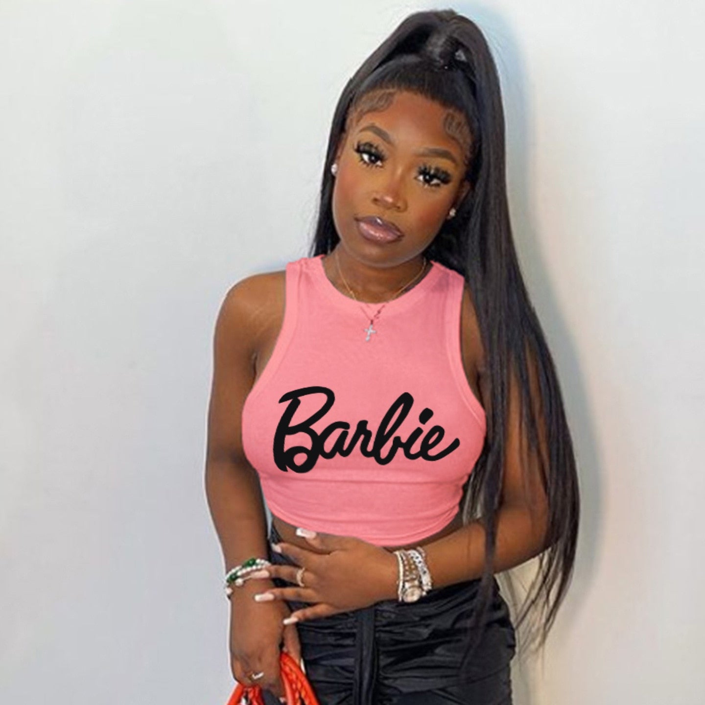 New Kawaii Barbie Crop Top Sexy Girls Summer Sleeveless Camisole Vest Y2K Ladies Slim Fashion T-Shirt Casual Tank Tops Gifts
