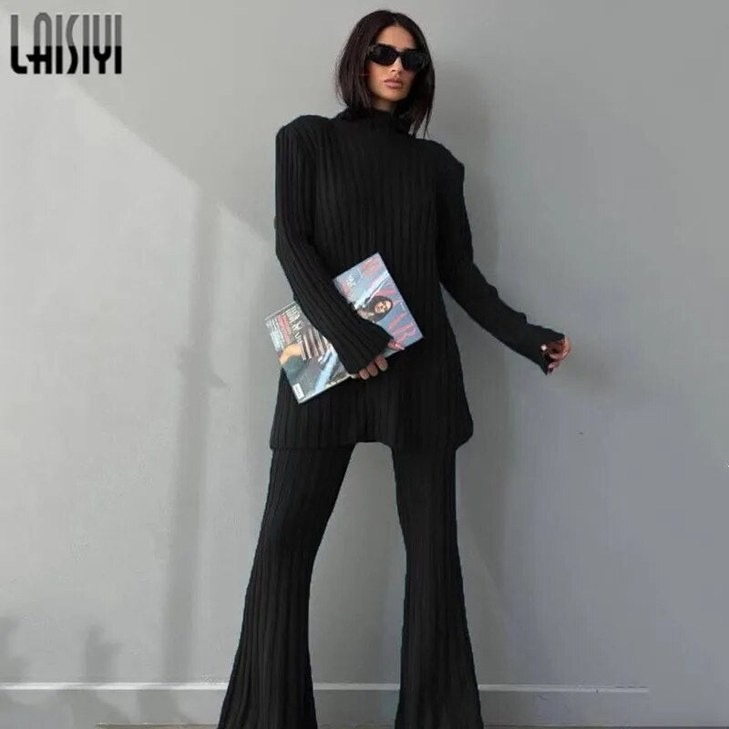 LAISIYI Autumn Sweater Sets Women 2 Piece Suits Winter Knitted Outfits Long Sleeve Tops High Waist Leggings Slim Basic Knitwear