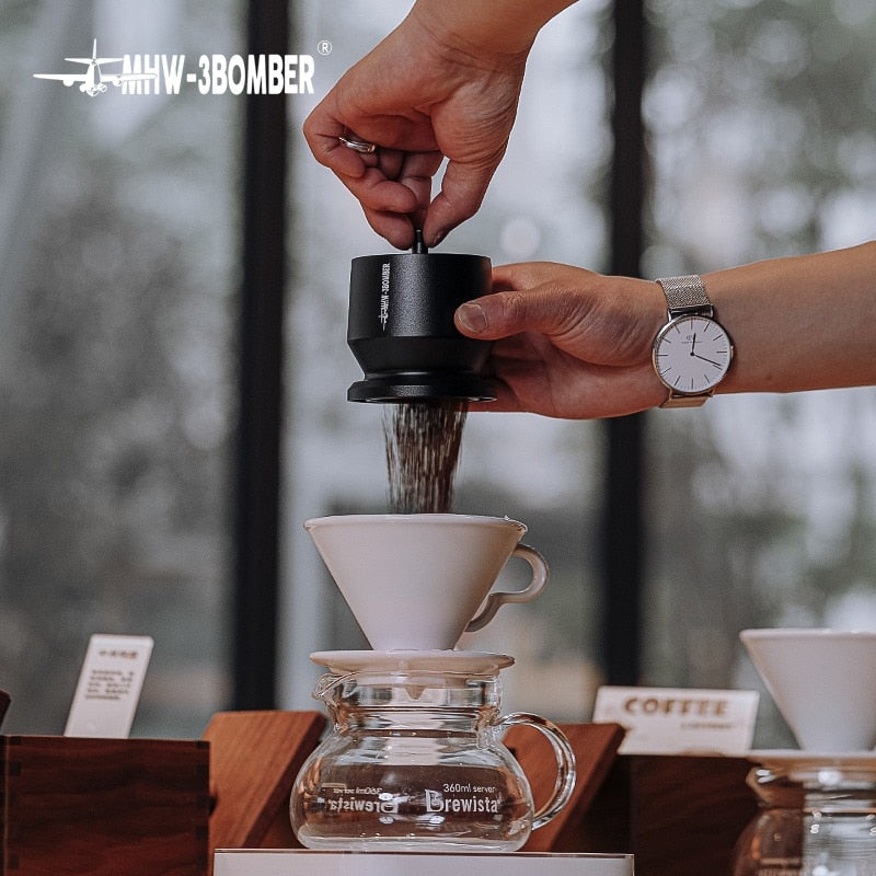 MHW-3BOMBER Espresso Dosing Funnel with Stirrer Stainless Steel Coffee Dosing Cup Fit 58mm Portafilter Home Barista Accessories