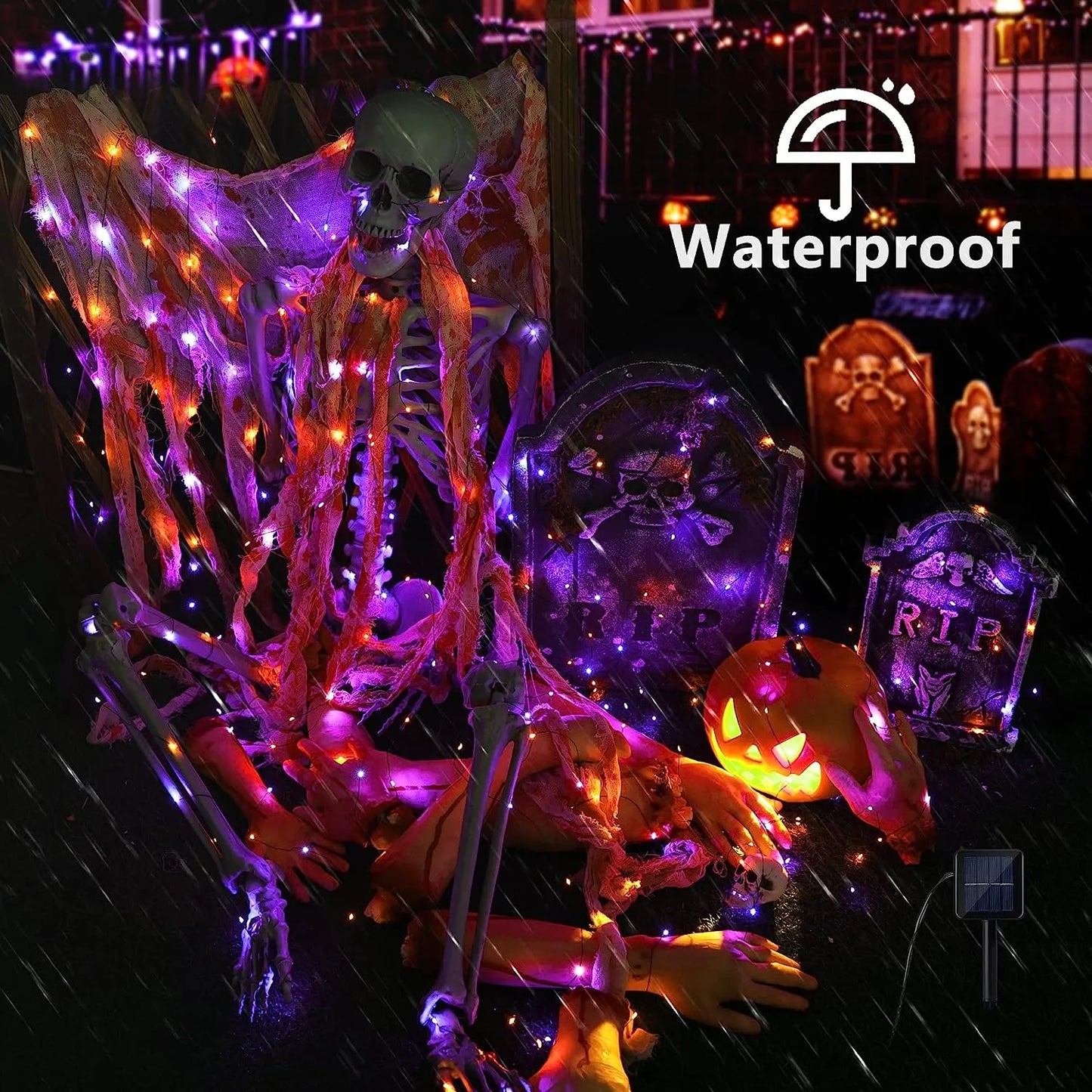 2pcs,Orange & Purple Halloween Lights, 39.37ft 120 LED,