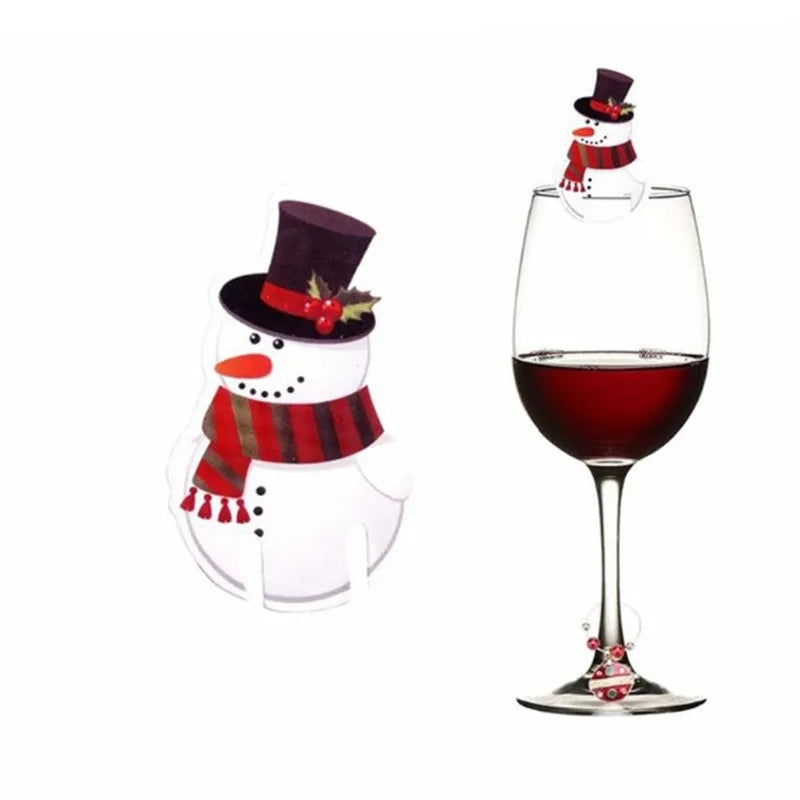 10PCS Christmas Cup Card Santa Hat Wine Glass
