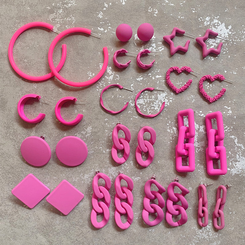 Pink Acrylic Chain 925 Silver Needle Barbie