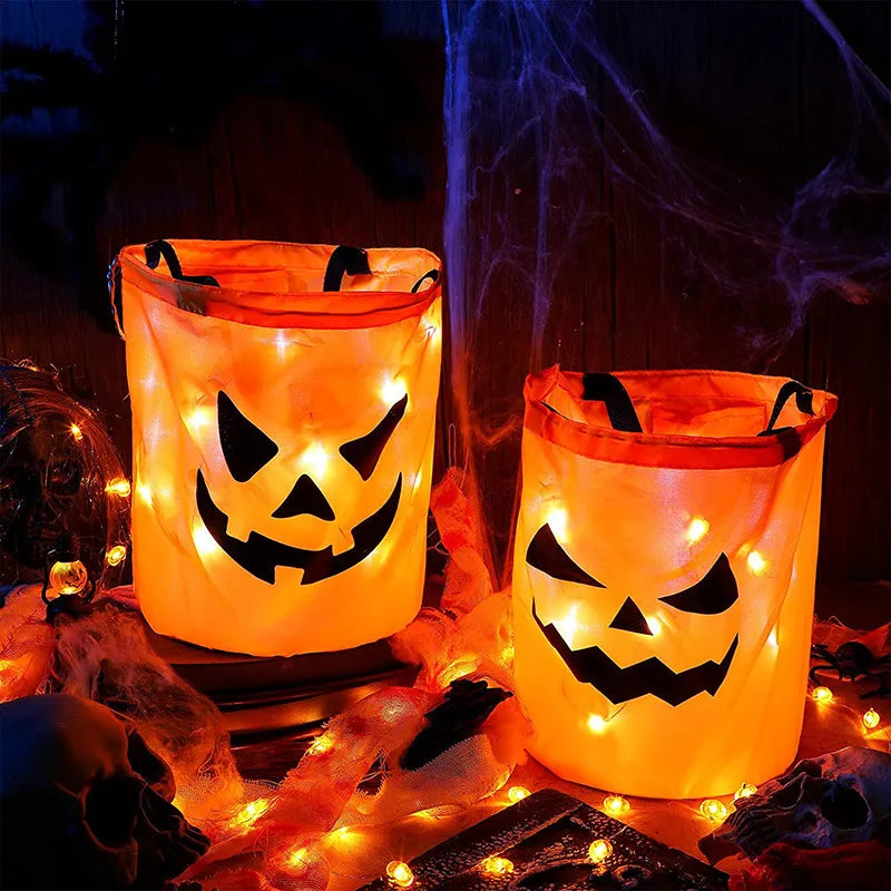 LED Light Halloween Trick or Treat Bucket Pumpkin Candy Baskets