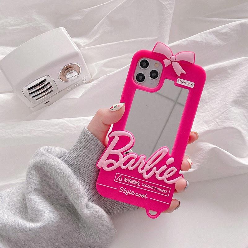 Barbie Phone Case for iphone 11 12 13 14 Pro Max Mini Xsmax Xr Xs X 6 7 8 Plus + Pink Pendant + Cover with Mirror (LOW STOCK)