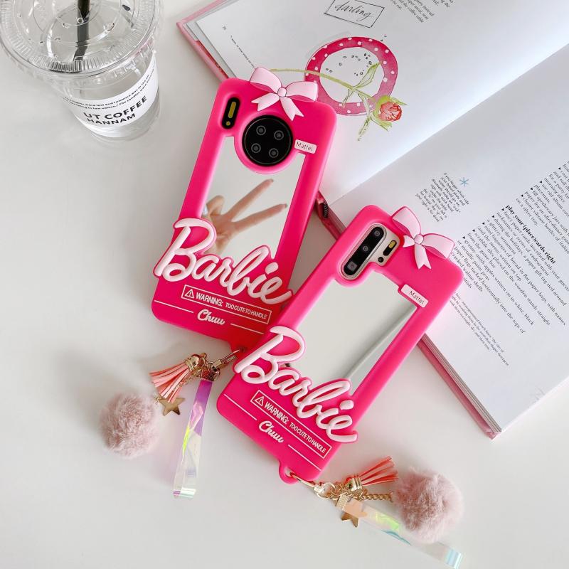 Barbie Phone Case for iphone 11 12 13 14 Pro Max Mini Xsmax Xr Xs X 6 7 8 Plus + Pink Pendant + Cover with Mirror (LOW STOCK)