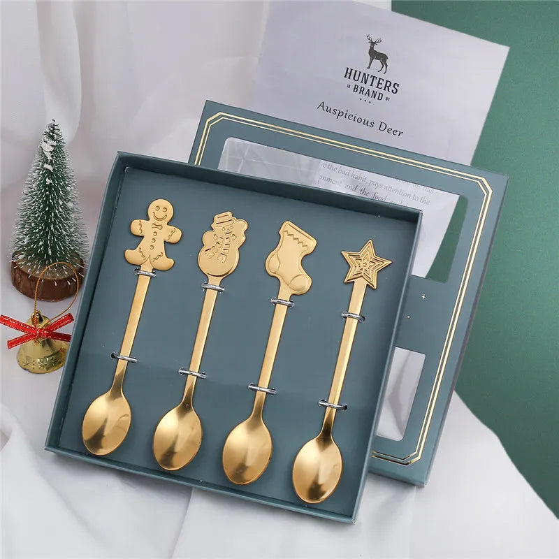 4pcs New Year Christmas Spoon Fork