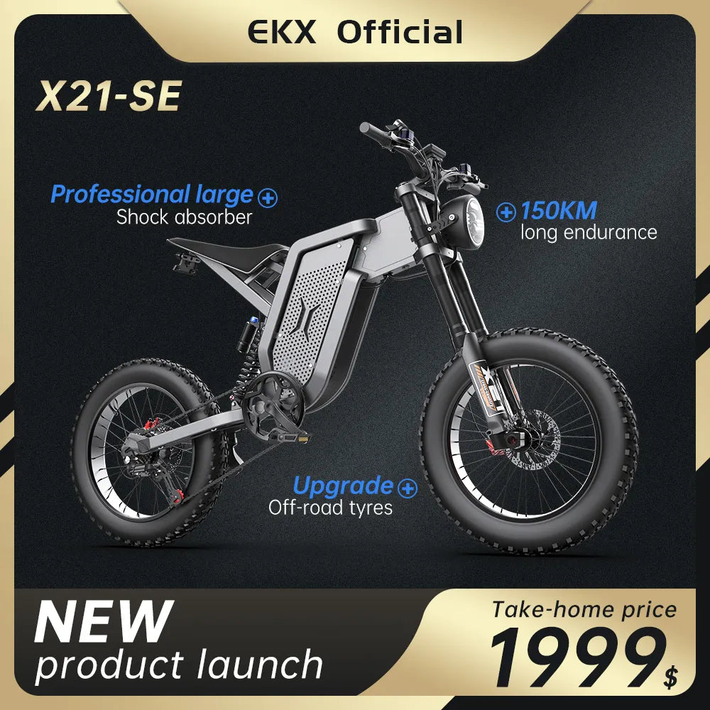 EKX X21 Adults Electric Bike 2000W 48V35AH 55km/h Samsung Battery Snow Electric Motorcycles 20“*4.0 Off Road Tyre Mountain Ebike