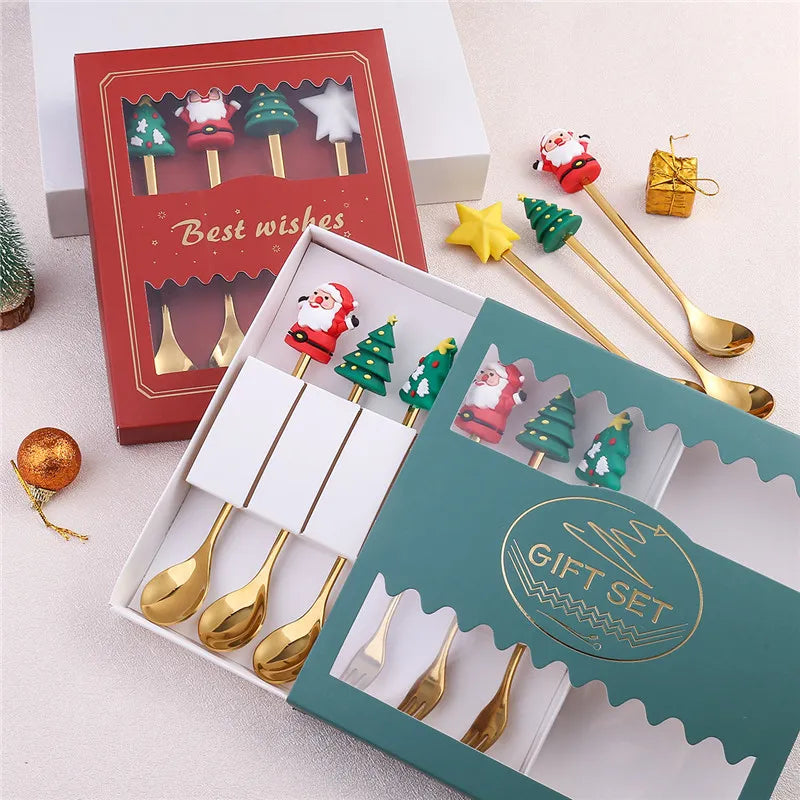 4pcs New Year Christmas Spoon Fork