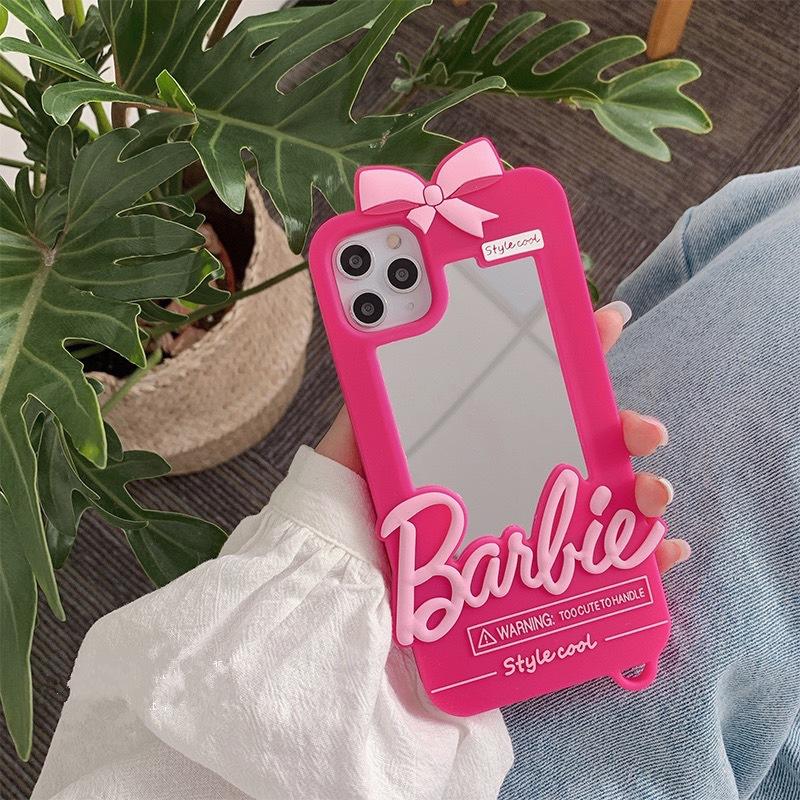 Barbie Phone Case for iphone 11 12 13 14 Pro Max Mini Xsmax Xr Xs X 6 7 8 Plus + Pink Pendant + Cover with Mirror (LOW STOCK)