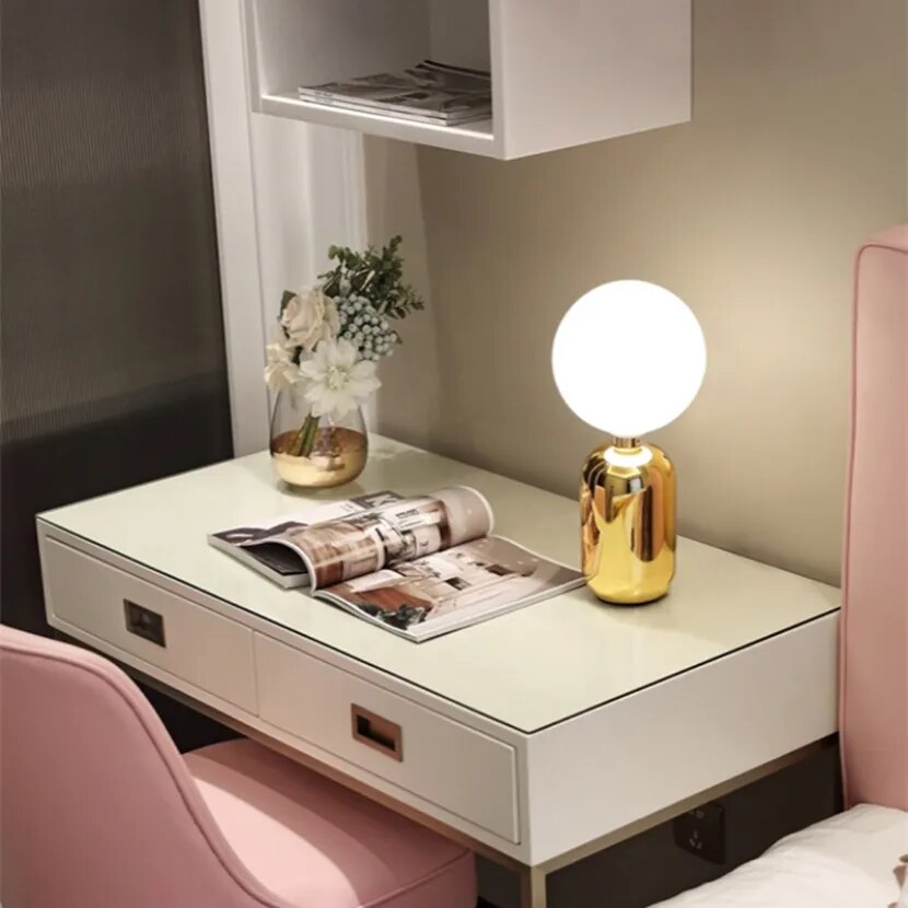 Glass Ball Table Lamp for Bedroom Bedside Side Lights Modern Decoration Gold Black Desk Lighting Plug in Home Indoor Decor