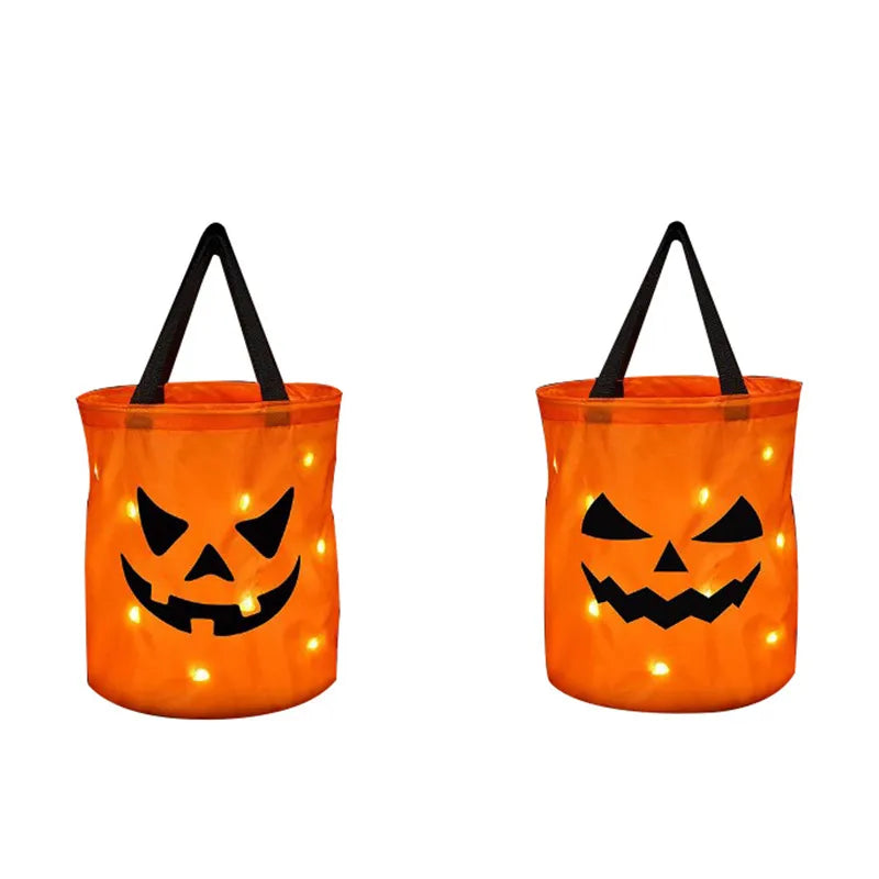 LED Light Halloween Trick or Treat Bucket Pumpkin Candy Baskets