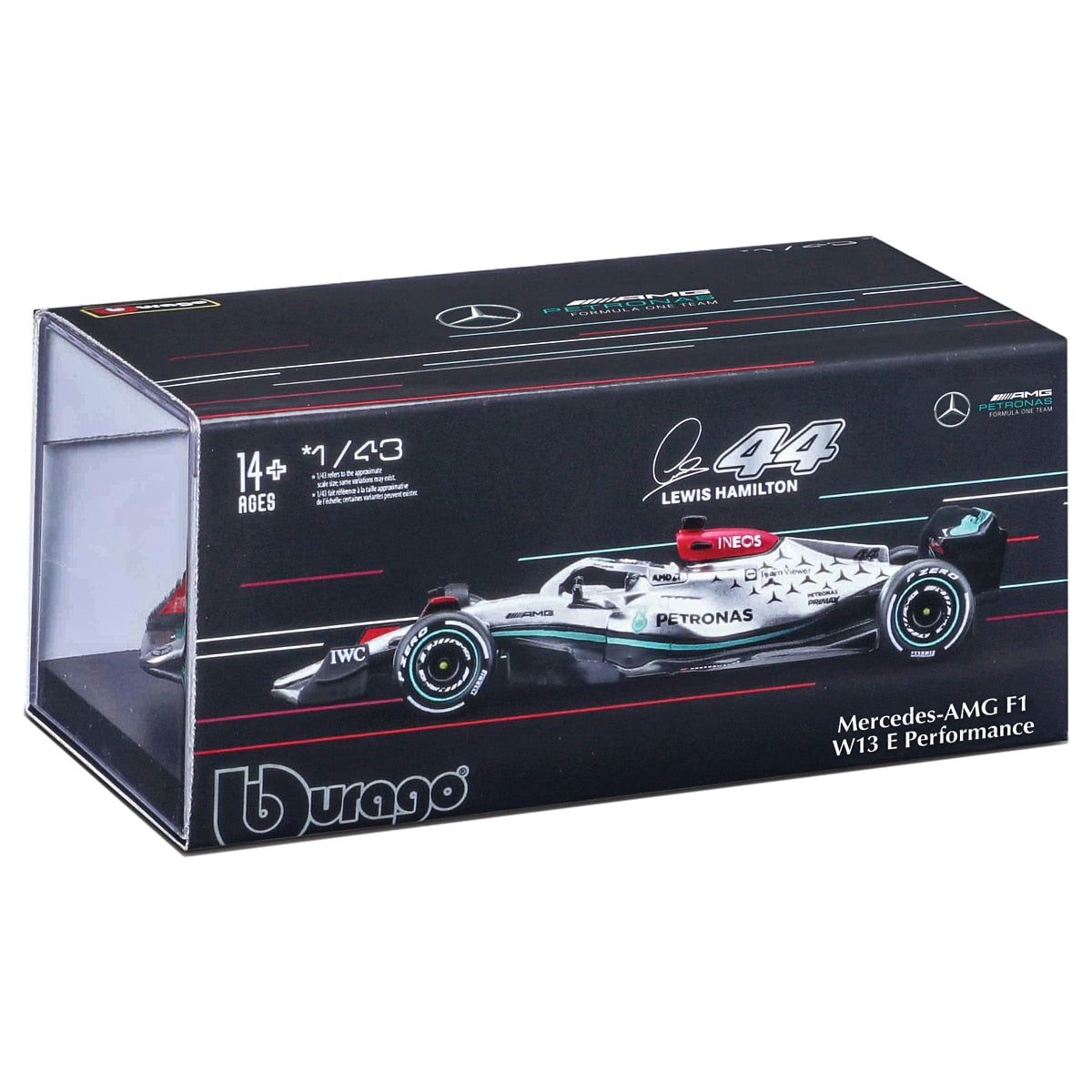 Bburago 1:43 2022 Mercedes-AMG W13 MCL36 C42 F1-75 RB18 F1 Formula Racing Car Static Diecast Alloy Model Car Acrylic Box