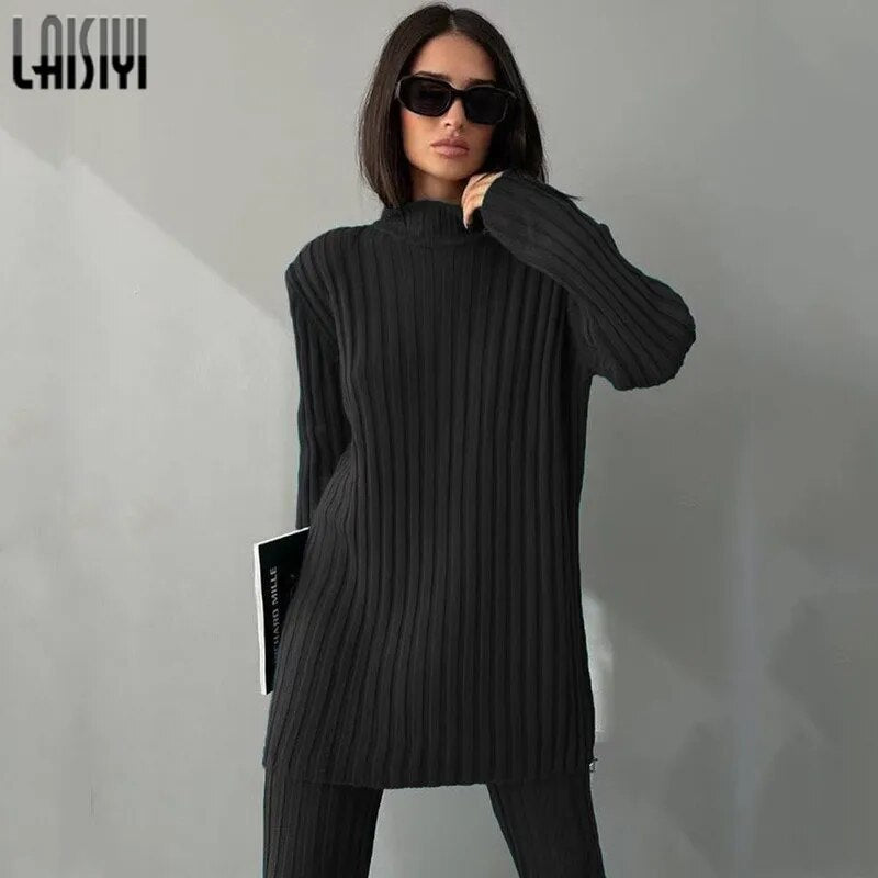 LAISIYI Autumn Sweater Sets Women 2 Piece Suits Winter Knitted Outfits Long Sleeve Tops High Waist Leggings Slim Basic Knitwear