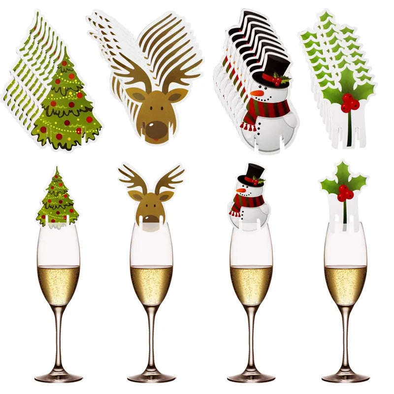 10PCS Christmas Cup Card Santa Hat Wine Glass