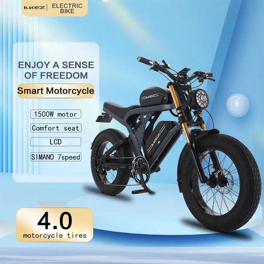 2023 New 48V 750W 1500W AKEZ Aluminum Frame Electric Bicycle Retro Motorcycle EBike