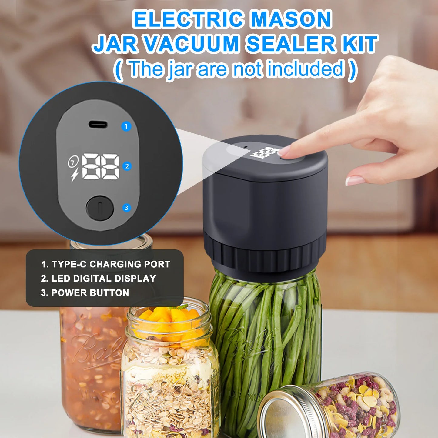 Electric Mason Jar Vacuum Sealer + 10 Extra Sealers - 🚨 58% OFF LAST DAY (ALMOST SOLD OUT)