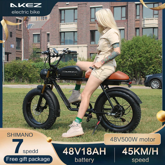48V 500W 1500W Dual Battery AKEZ Cool Electric Bicycle Retro Motorcycle Off-Road Ebike