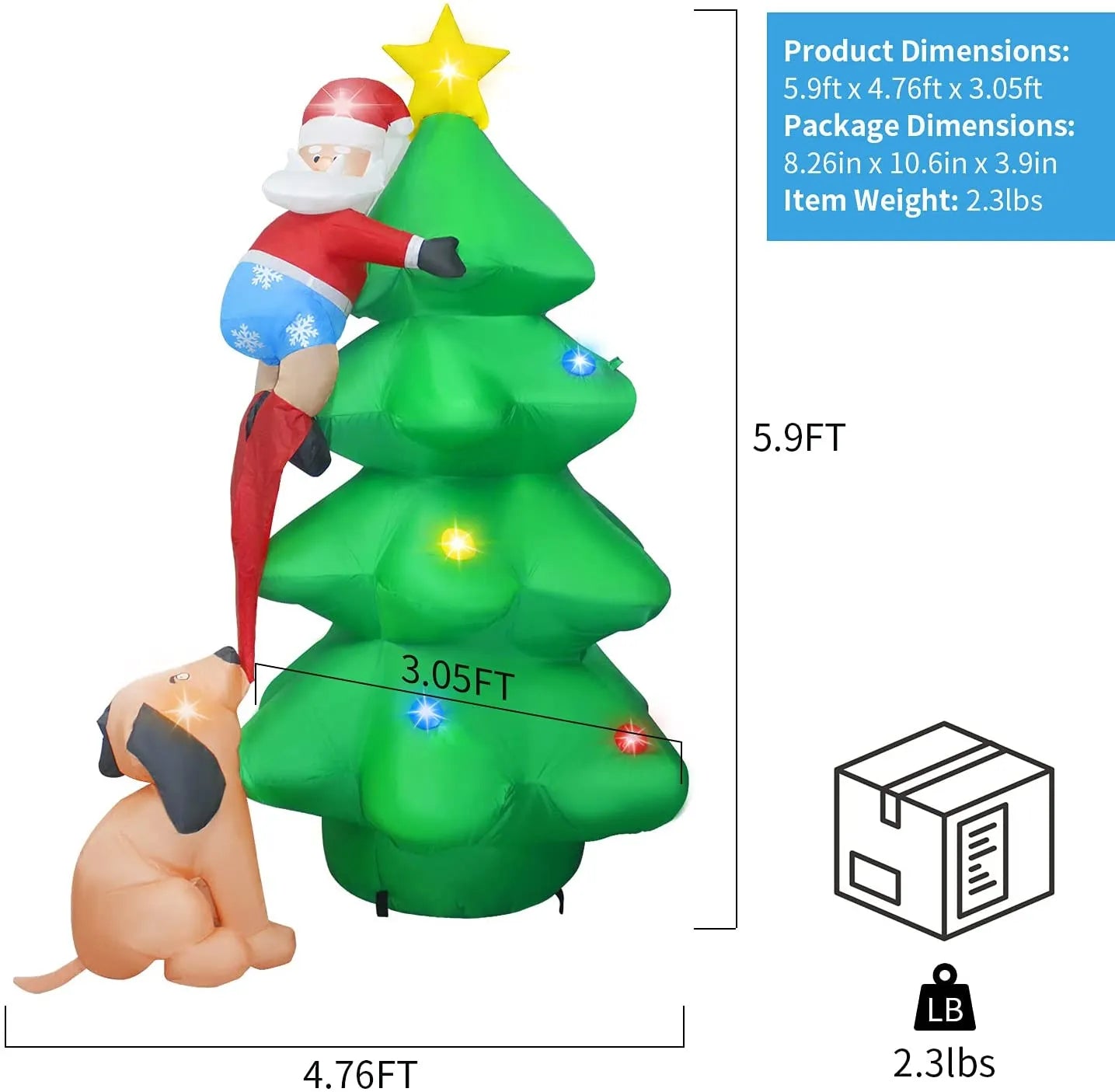 6FT Christmas Tree with Santa Claus and Dog with LED