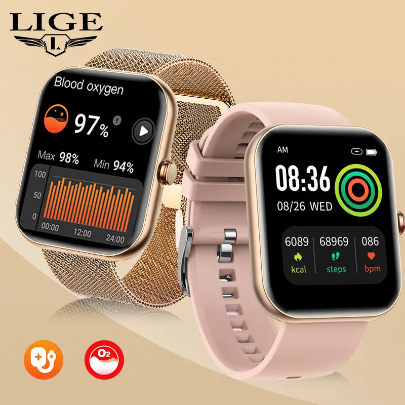 LIGE Smart Watch Woman Bluetooth Call AI Voice Waterproof IP68 Bracelet Heart Rate Blood Pressure Tracker 2023 Smartwatch Ladies
